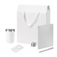 Подарочный набор Welcome Pack Premium, серебряный (термокружка, колонка, ежедневник, ручка, ЗУ, коробка-пакет)