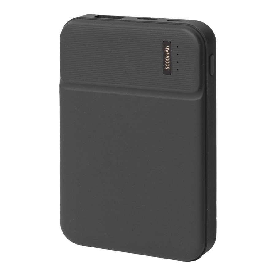 Универсальный аккумулятор Flash 5 (5000 мАч) с подсветкой и soft touch, черный, 9, 8х6. 3х1, 3 см