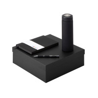 Подарочный набор с блокнотом С1, металлической ручкой и термосом, черный