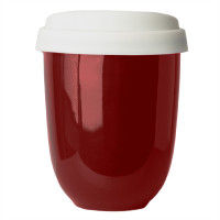Стакан CAPSULA с крышкой, красный с белым, 250мл, D=8, 8см, H=10, 5см, тонкая керамика