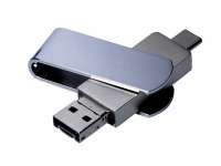 USB 2. 0-флешка на 64 Гб поворотный механизм, c дополнительным разъемом Micro USB с одноцветным металлическим клипом