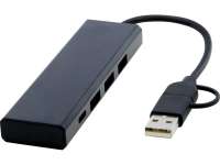 Концентратор USB 2. 0 Rise из переработанного алюминия, сертифицированного по стандарту RCS - сплошной черный